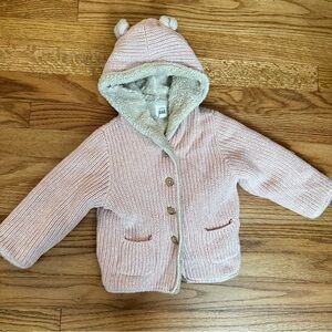 Gap Pink Knit Baby Jacket with Bear Ears